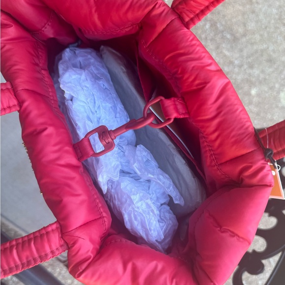 Michael Kors Stirling Small Quilted Padded Tote Bag Color Crimson New - Picture 2 of 6